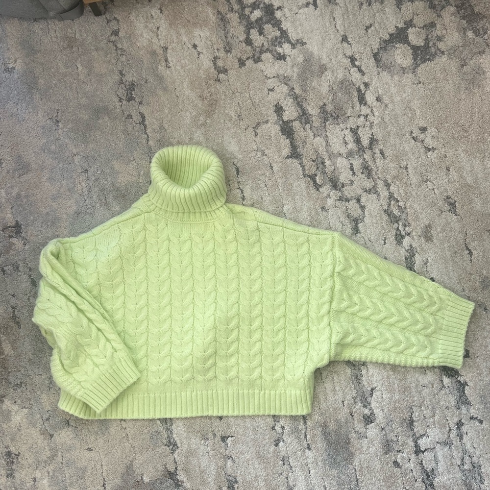 NWOT MANGO lime green turtleneck cable knit sweater